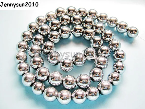 

2mm Metallic Silver Natural Hematite Gems stone Round Ball Beads Metallic Color 16'' for Jewelry Making Crafts 10 Strands/Pack