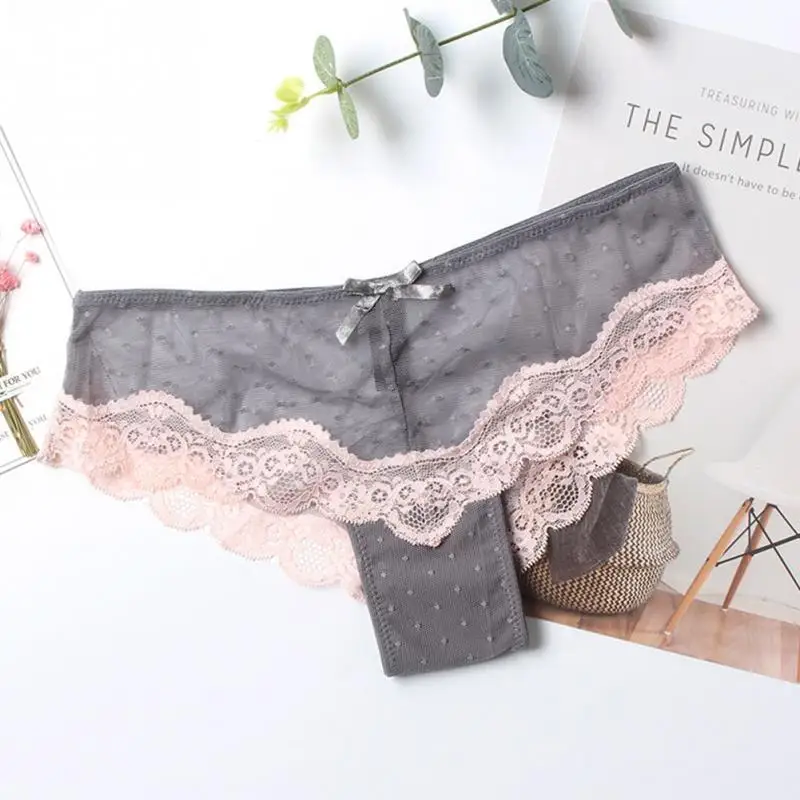 New Arrival Women Briefs Comfy Seamless Sexy Lace Transparence Underwear Panties Black/ Gray/ Red/Brown