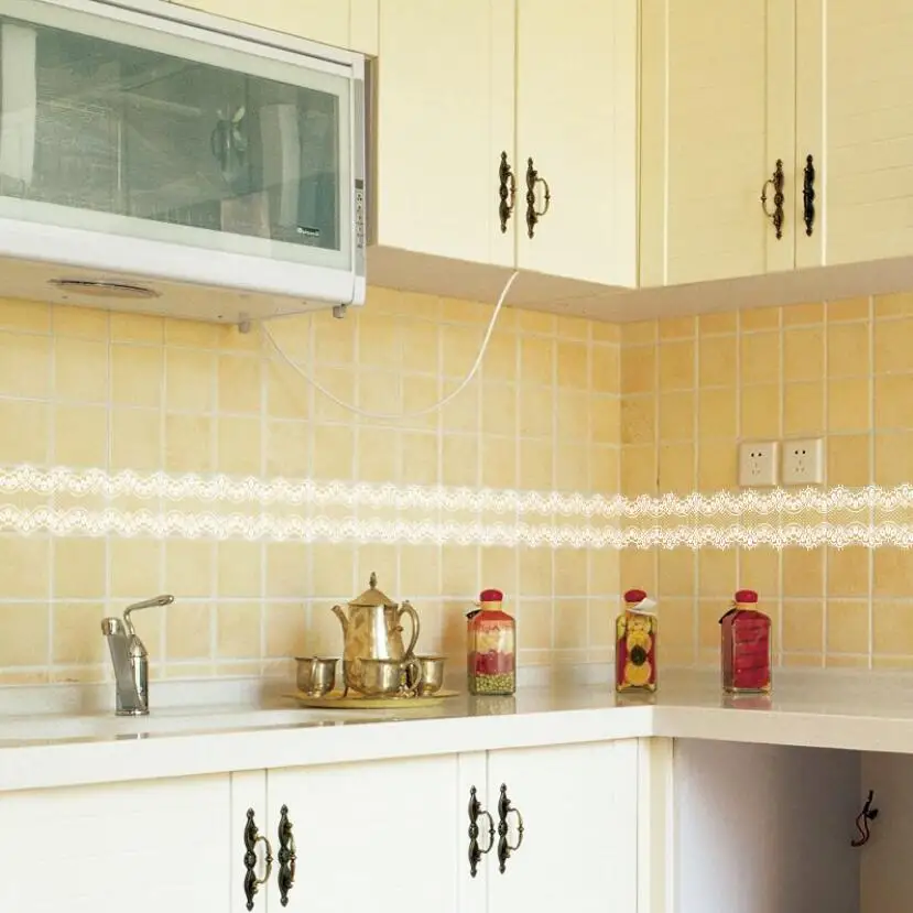 Милый кружевной дизайн обоев наклейки на края кухонная плитка талия окно дверь