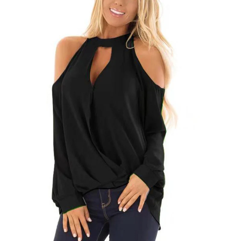 Женская шифоновая рубашка с открытыми плечами ELSVIOS летняя и весенняя блузка