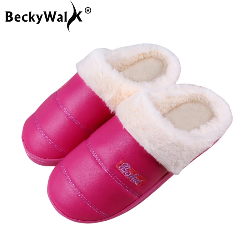 BeckyWalk зимние теплые домашние тапочки из искусственной кожи мужские Нескользящие