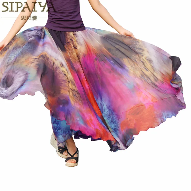 Летние длинные юбки для женщин новинка 2017 плиссированная шифоновая юбка до