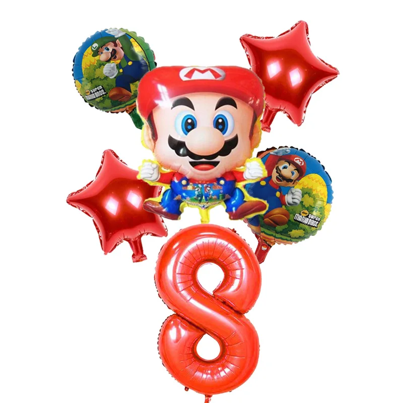 balloon 8 set X 6pcs 10 шт./компл. Марио тематические праздничные бумажные Баннер, Флаг Тема "Супер Марио" День Рождения Декор baby shower одноразовые вечерние столовые приборы - Цвет: balloon 8 set X 6pcs