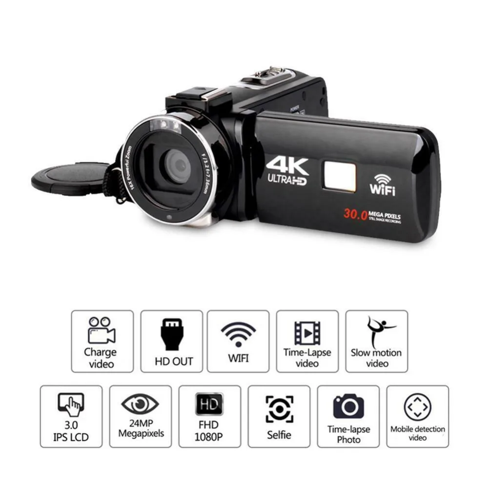 Горячая новинка, профессиональная спортивная видеокамера Ultra HD 4K Wifi с дистанционным управлением, ночное видение, 3,0 дюйма, сенсорный ЖК-экран, водонепроницаемая камера