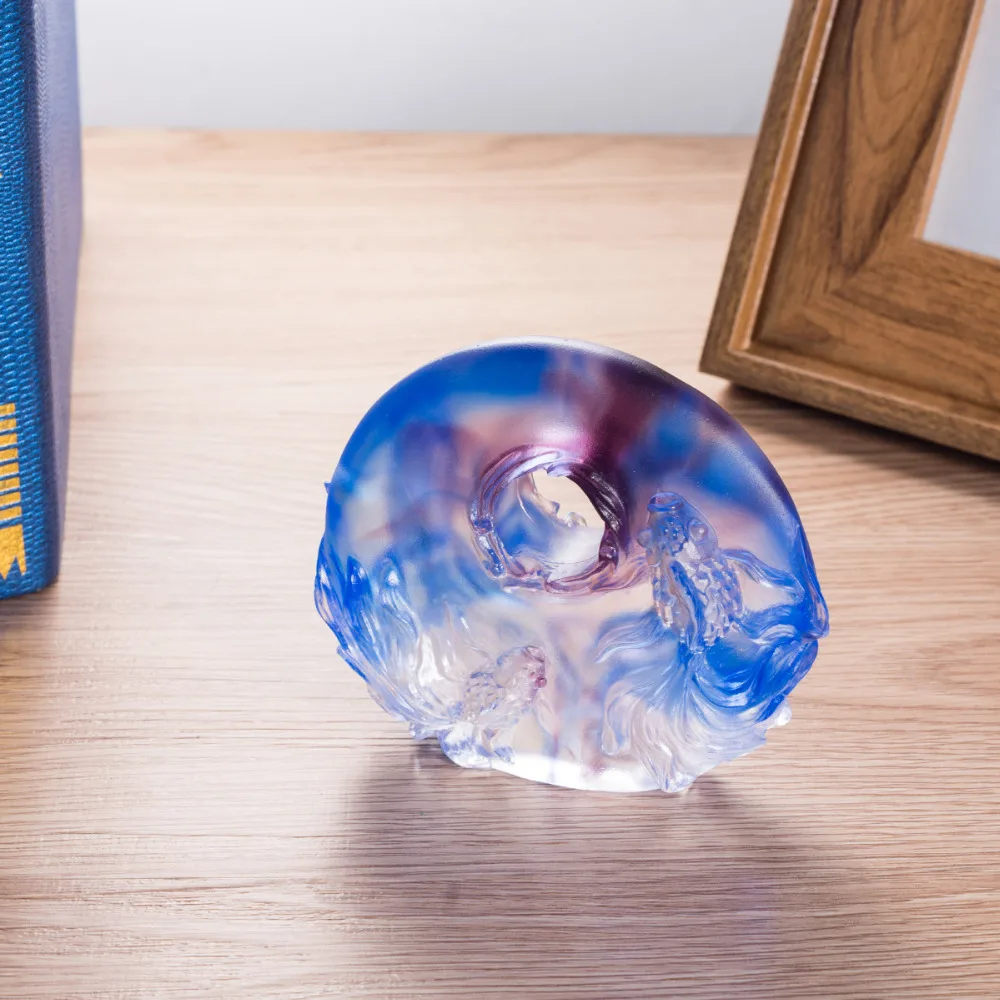 

Wholesale 3D Handmade Red Blue Fish Figurines Miniatures Table Ornaments Glass Animal Crafts Home Decoration Room Accessories
