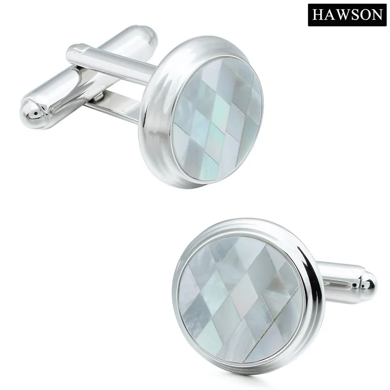 Классические перламутровые запонки HAWSON круглые с родиевым покрытием