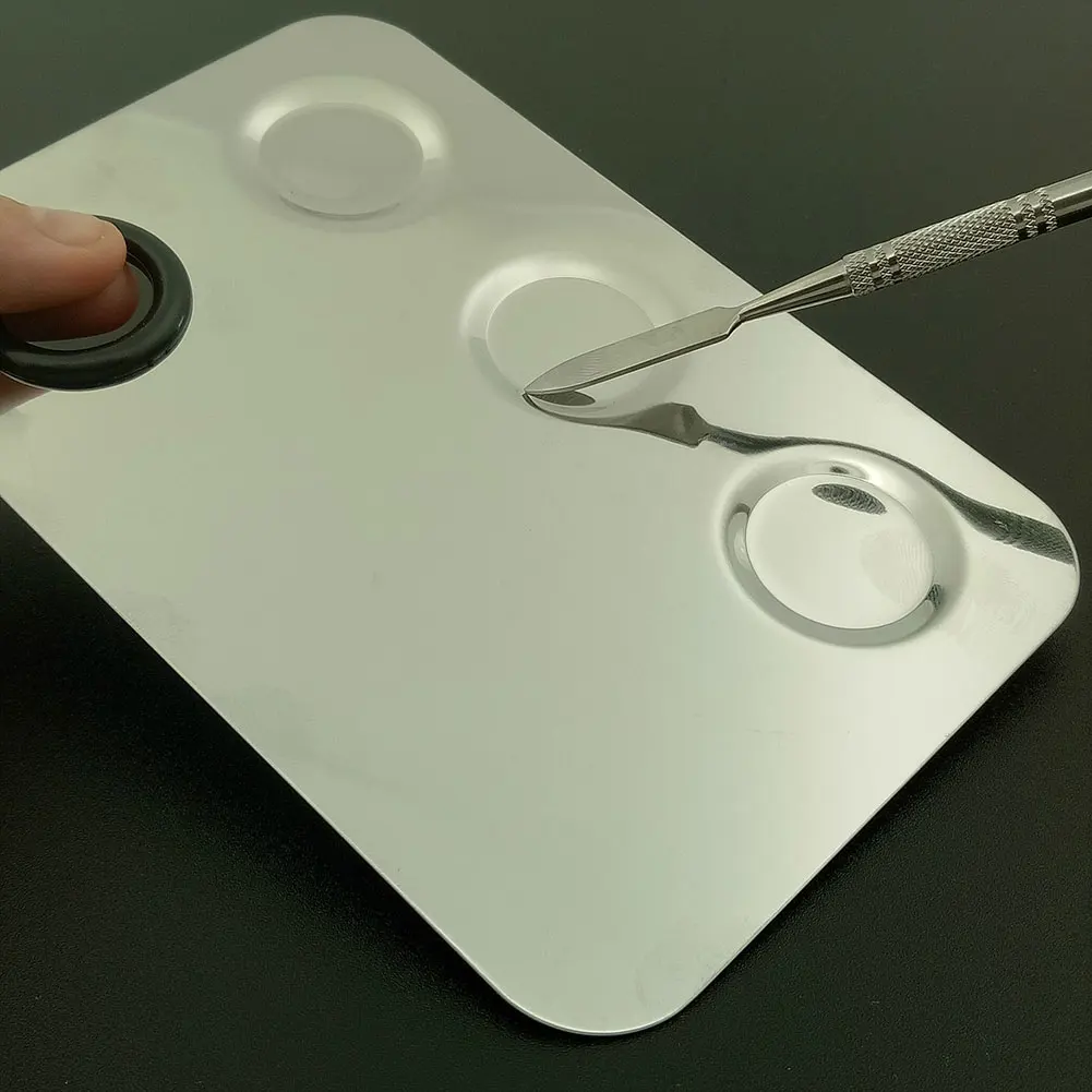 Stainless Steel Makeup Palette 3-Well Nail-art Cosmetic Mixing with Spatula Tool CD88 | Красота и здоровье