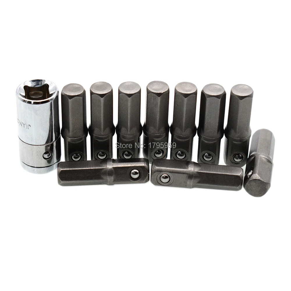 

10pcs 1/4" Hex Shank to 1/4" Square Drive Socket Adapter with 1/4" Drive to 1/4" Hex Shank Impact Screwdriver Bit Converter Tool