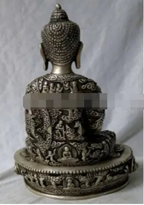 9 &quotКитайская Серебряная резная статуя Будды буддизма медицина Будда скульптура
