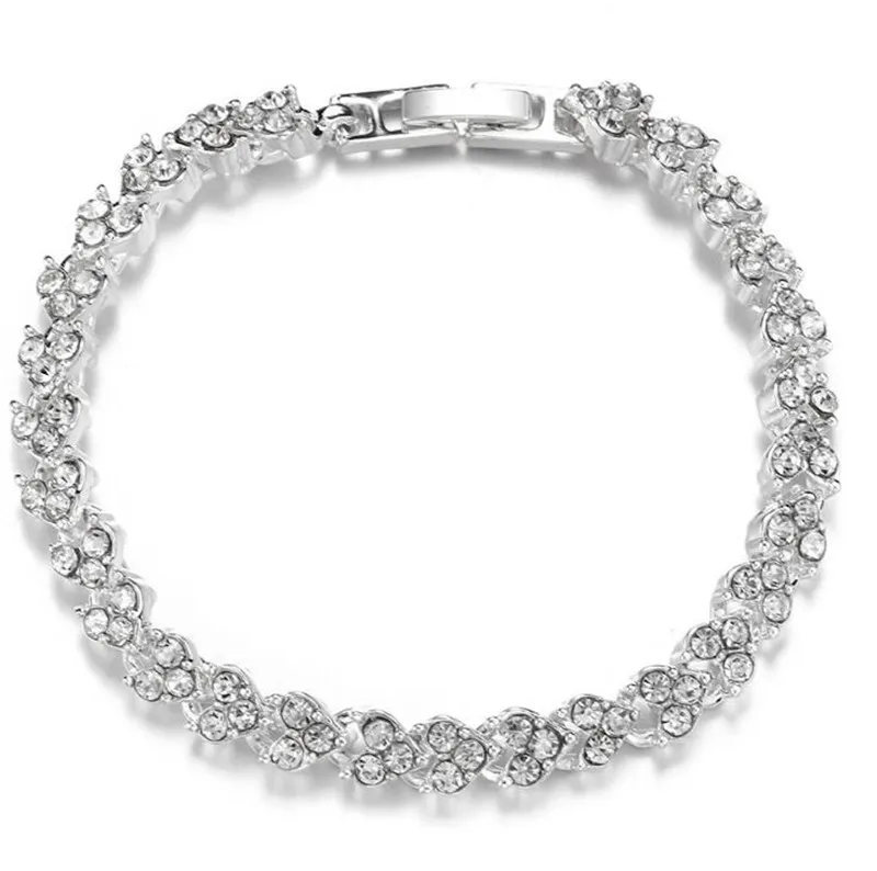 

Wedding Bride Clasp Rhinestone Bracelet White&Rose Gold Color Charm Zirconia Crystal Tennis Bracelets for Women