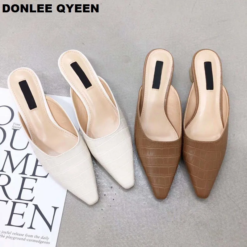 

DONLEE QUEEN Women Low Heel Slippers Slip On Mules Pointed Toe Shallow Women Shoes Fashion Dress Shoes Female Chaussure Slippers