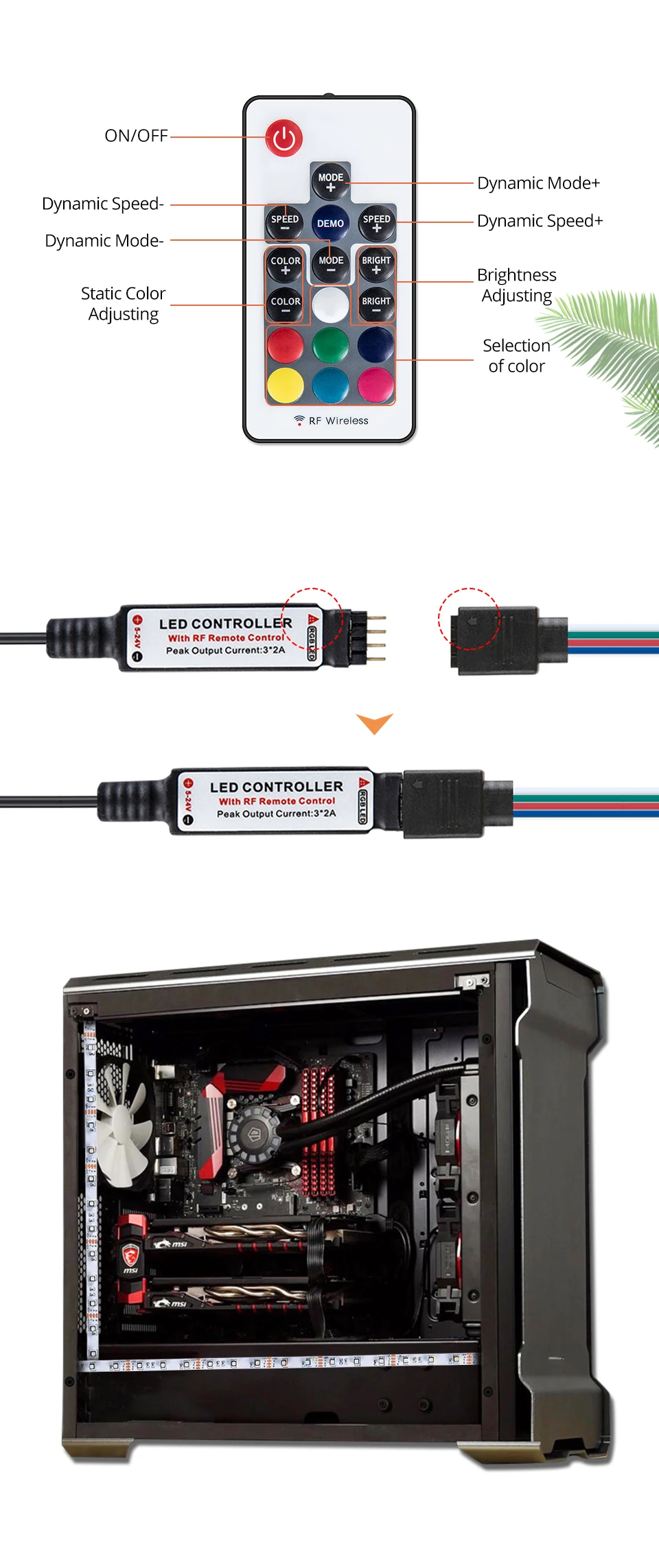 1 м 2 м 3 м RGB Светодиодная лента для компьютера чехол SATA интерфейс 17 ключ RF пульт дистанционного управления SMD 3535 2835 5050 светодиодный Диодная лента 60 светодиодный s/m