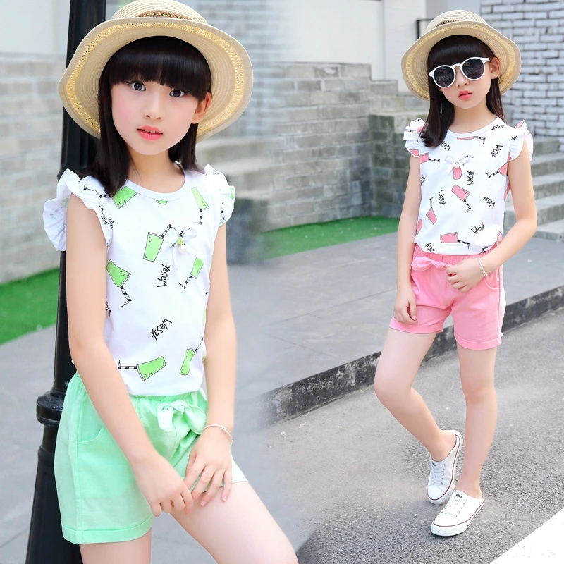 Dropshipping Summer Kid Clothes Blouse and Shorts Girl Sets Children Clothing | Детская одежда и обувь