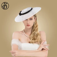 fs big black church hats wide brim hats fascinators for women elegant white kentucky derby lady bow wedding party dress fedoras