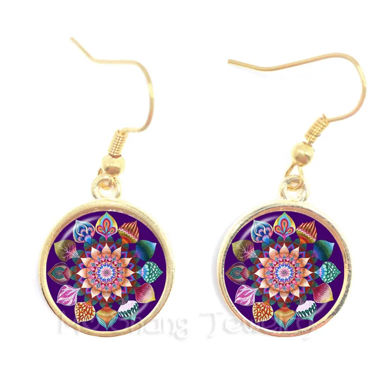 Flower Of Life Tibetan Om Mandala Earrings Gray Jewelry Vintage Buddhism Meditation Glass Dome For Women | Украшения и аксессуары
