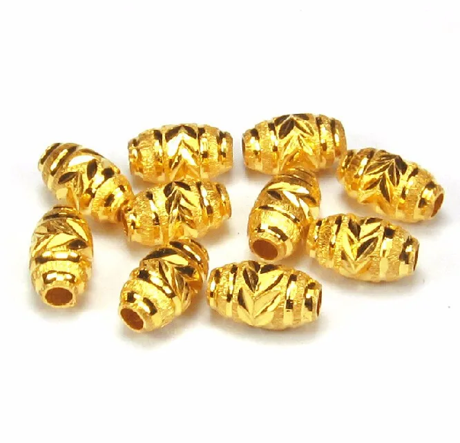 

New 1Pcs Pure Solid 24K Yellow Gold Pendant Carved Oval Beads 0.09g