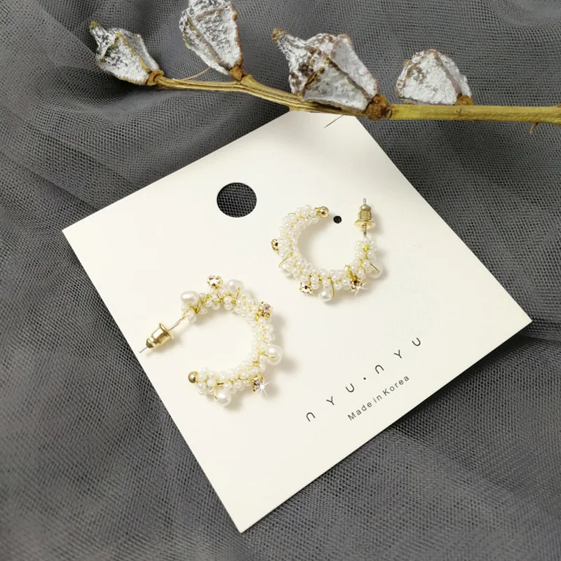 Серьги кольца cc корейские серьги с геометрическим рисунком жемчугом