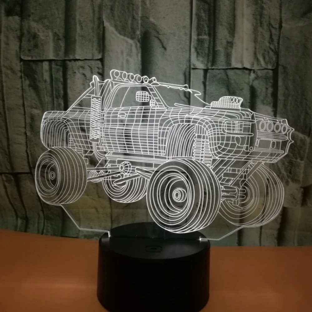 3D LED ночник для автомобиля градиентная форма Jeep USB прикроватная лампа спальни
