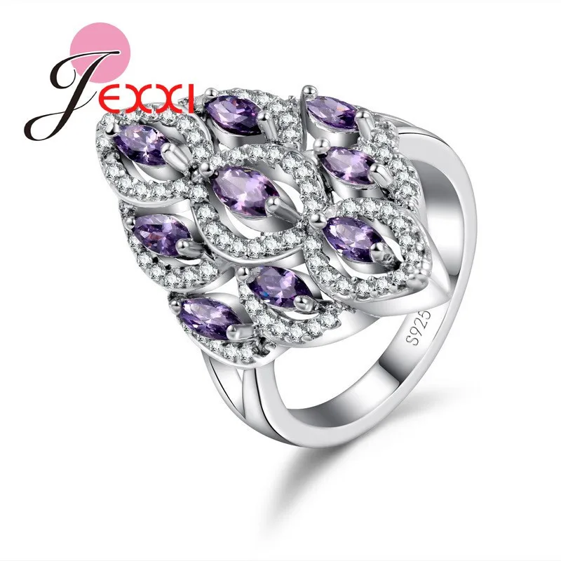 

925 Sterling Silver Ring Luxury Romantic Style Embellished With Purple Crystal Stone Cubic Zirconia For Women Wedding Party