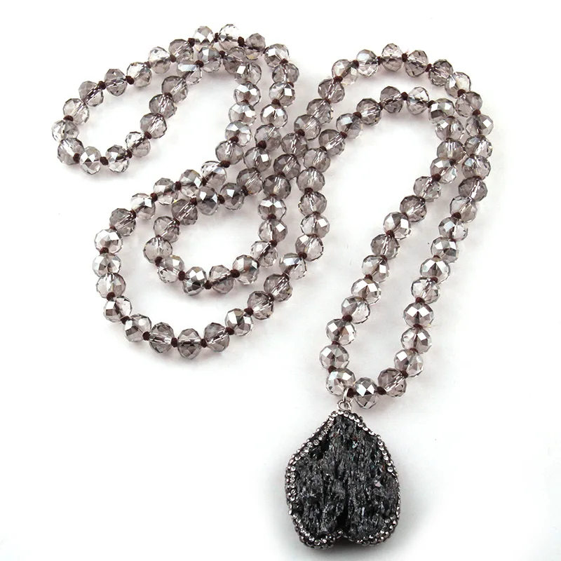 Модные богемные этнические ювелирные изделия серые Кристаллы с узлом Halsband 5x8