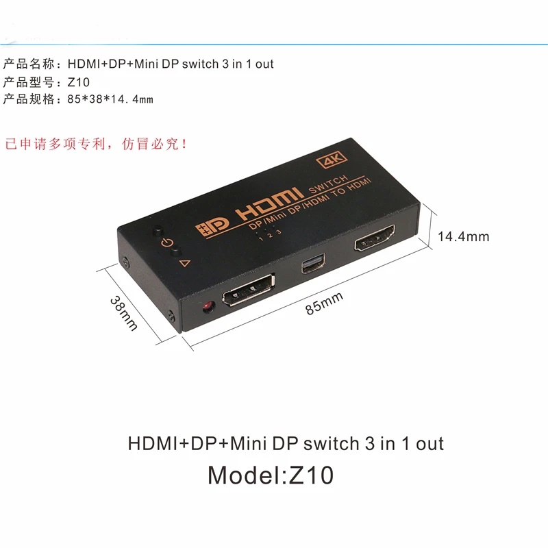 WECOM 3 портовый вход HDMI/DP/Mini DP выход HDMI коммутатор в 1 Поддержка порта 4k|switcher hdmi|dp dpdp