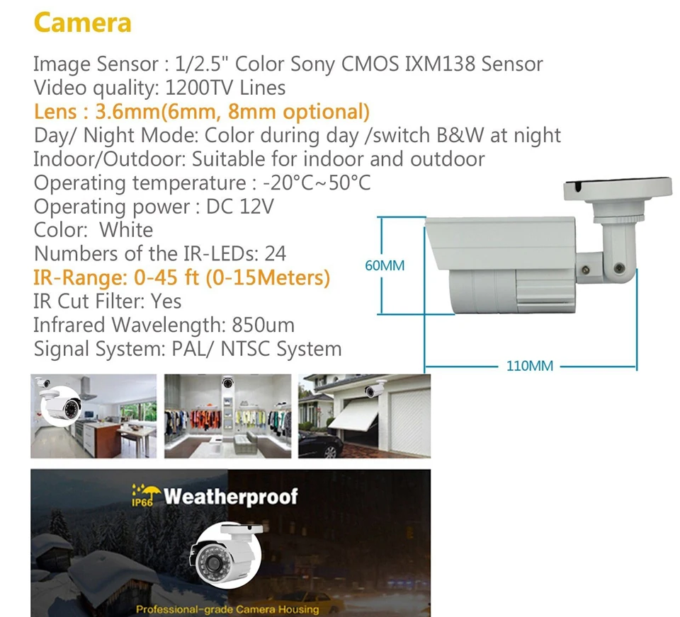 ANRAN HD 1200TVL 1/2. 5 SONY CMOS IMX138 Сенсор 24 ИК Открытый Ночное Видение безопасности