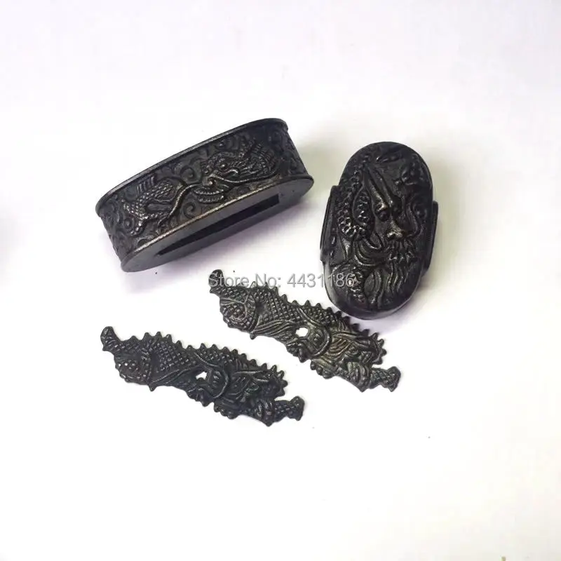Набор дракон тема фитинги из сплава японский катана WAKIZASHI аксессуары для мечей DIY TSUBA+ FUCHI+ KASHIRA+ MENUKI