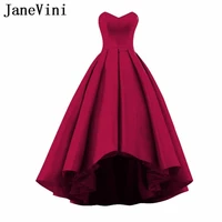 janevini 2018 simple high low satin long burgundy bridesmaid dresses for women sweetheart backless floor length prom party gowns