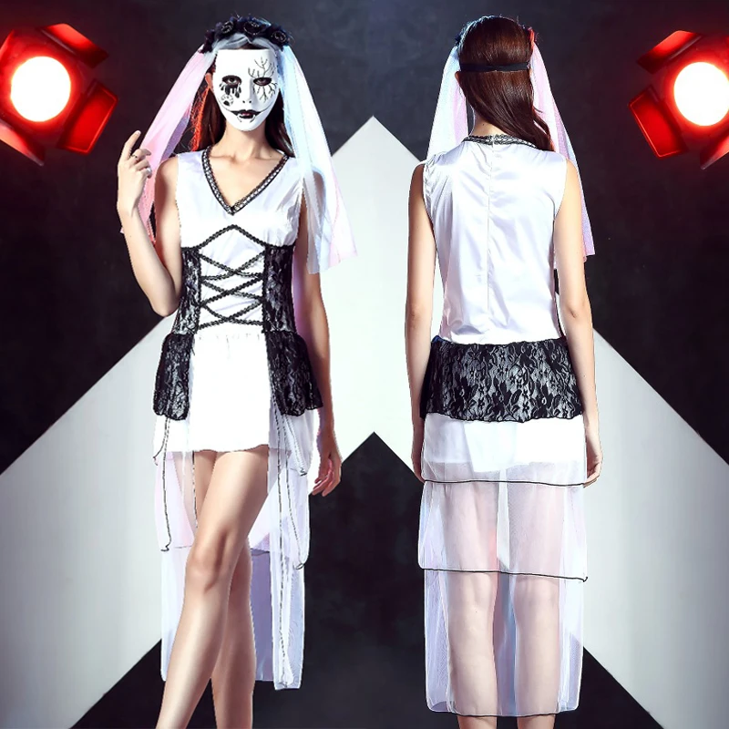 Женский костюм для взрослых на Хэллоуин Страшный Джокер белое кружевное платье