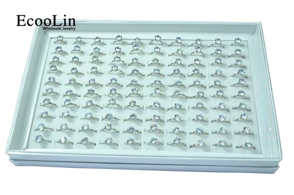 Женские кольца с серебряным покрытием EcooLin 1 карат цирконий 10 шт.|ring lot|silver plated
