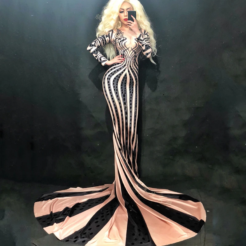 Модные Beyonce блестки Стразы платье женщины Dj костюм для выпускного вечера