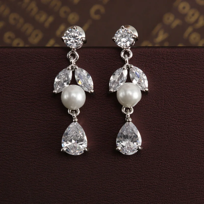 Модные наборы ювелирных украшений с цирконием серьги кубическим женские