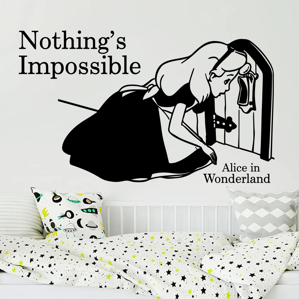 

Cartoon Alice in Wonderland Nothing Is Impossible Quote Wall Sticker Girl Room Nursery Alice in Wonderland Quote Wall Decal