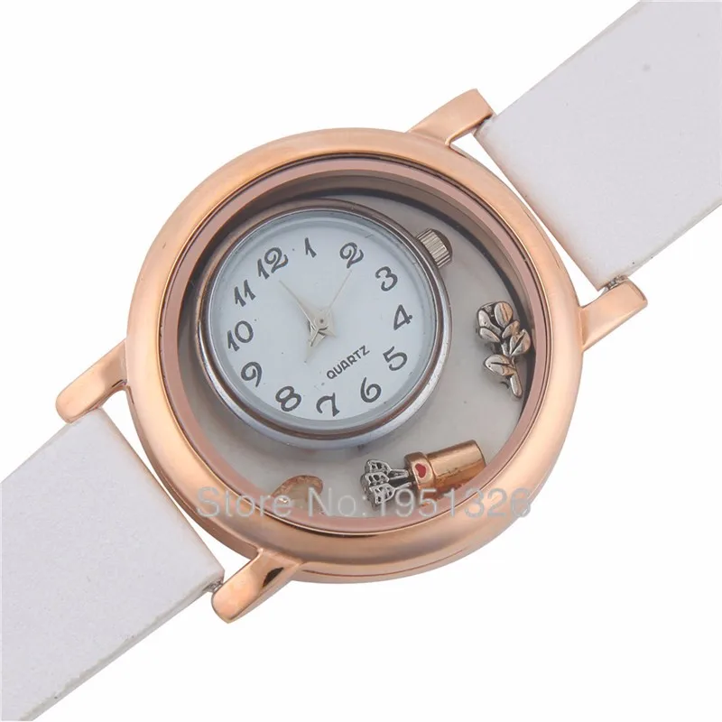 Женские кварцевые часы Vinnie дизайнерские с плавающим медальоном кожаным