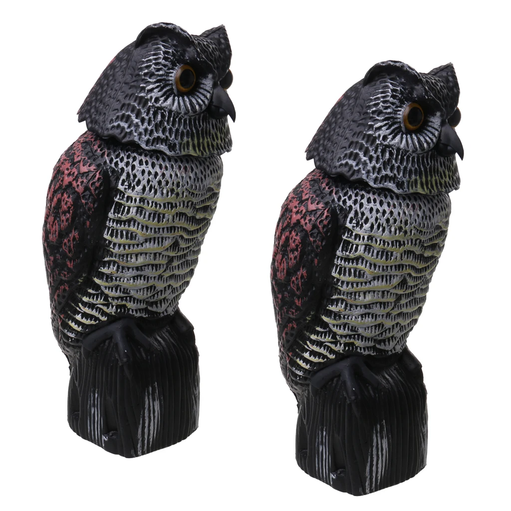 

MagiDeal Portable 2 Pieces Realistic Owl Decoy With Rotating Head Bird Pigeon Crow Scarer Scarecrow Hunting Decoy