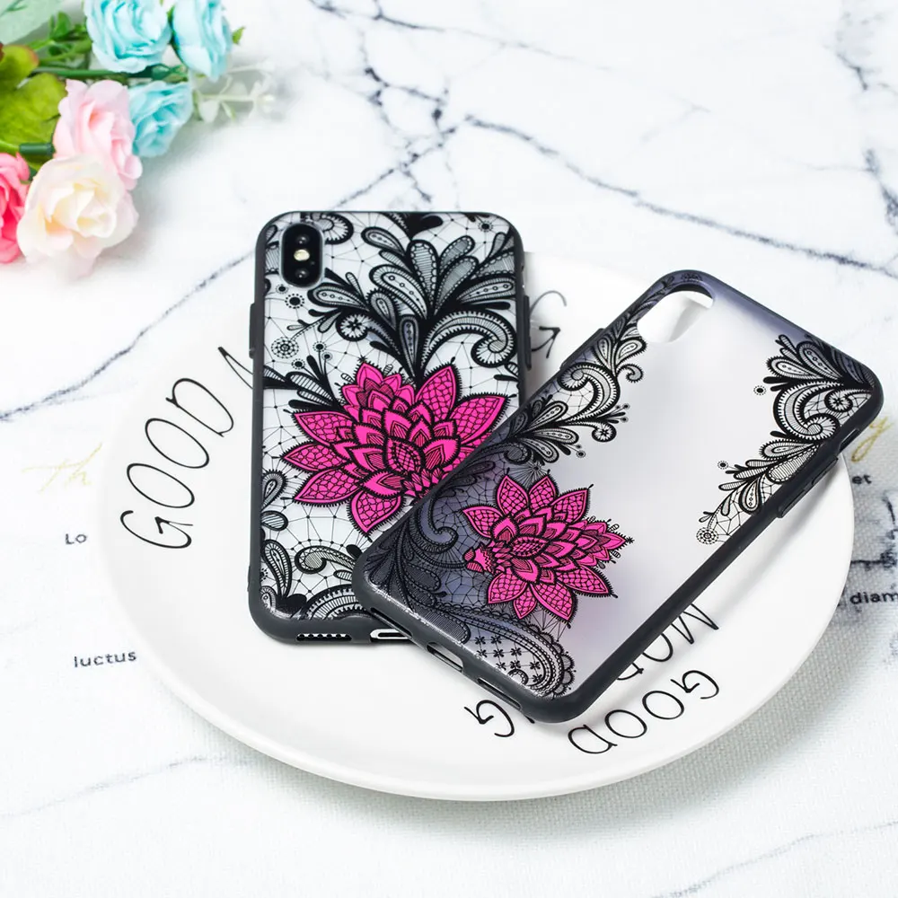 JONSNOW Floral Case for Apple iPhone 7 6 S 6S 8 Plus X Emboss Rose Lace Fashion Phone Protective Back Cover 5 5S SE |