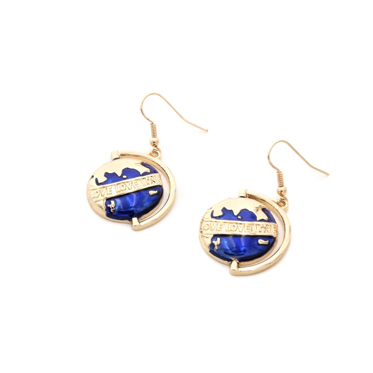 Серьги капельки Blue Planet Universe Globe Earth простые серьги с золотой эмалью подвеской Love