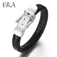 mens genuine braided leather black brown bracelets minimalism stainless steel watch band clasp bangle accessories male jewelry