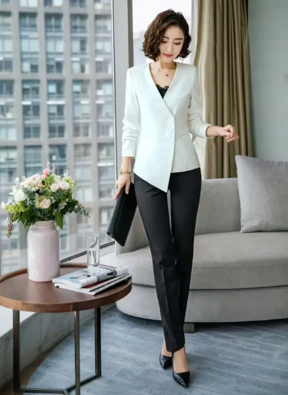 white pant suits Женские деловые костюмы, рабочая одежда для офиса, униформа для женщин, офисные костюмы, блейзеры, Feminino, Униформа, элегантные деловые брюки, костюмы, 2 пирога - Цвет: white pant suits