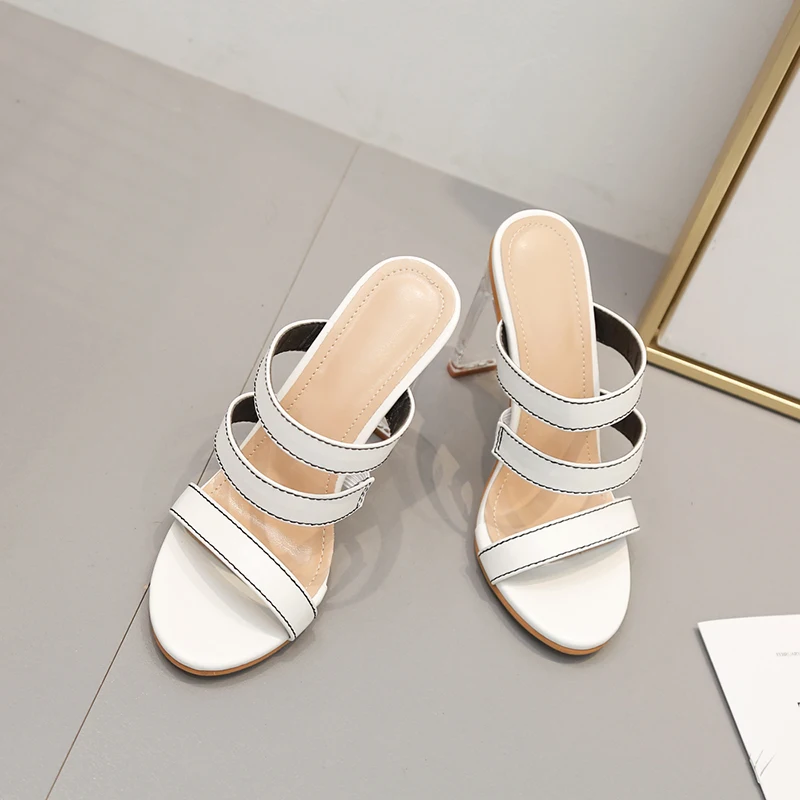Woman Sandals 2020 Summer New Arrival Simple Crystal Transparent Thick High Heels And Slippers With White Women's Shoes | Обувь