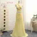 same as the photo Горячая распродажа новых вечерних платьев трапециевидной формы одно плечо Желтые шифоновые длинные, обшитые бисером вечернее платье выпускного вечера платье на выпускной вечер - Цвет: same as the photo