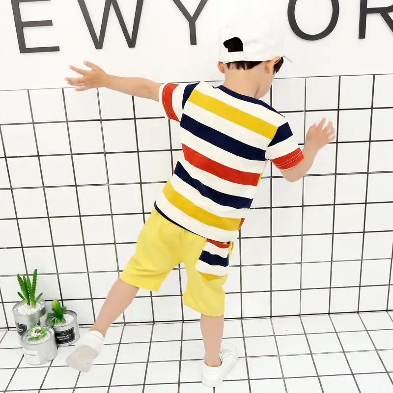 

Baby Clothes Set Striped Short Sleeve T-Shirt Top+Solid Shorts Pant 2PCS Kids Boy Clothing Set Summer