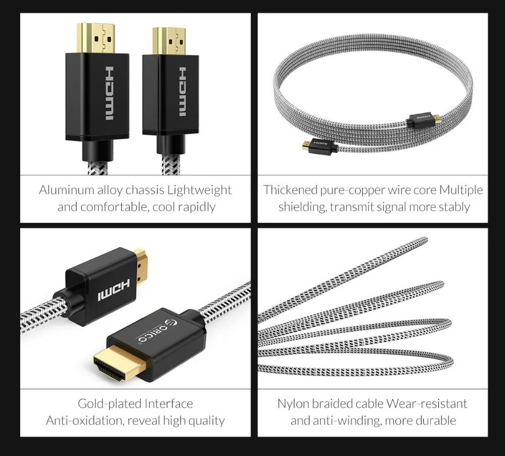 ORICO HDMI кабель HDMI в HDMI 2,0 кабель Sipport 4K для разветвителя Xiaomi tv Box 5 м 10 м кабель