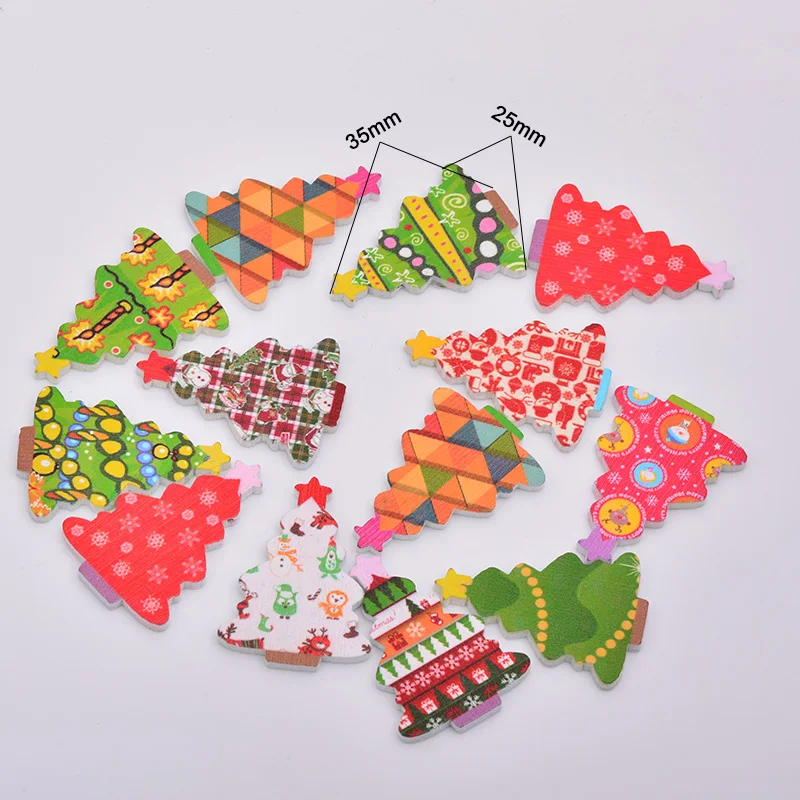 JUNAO 20pcs 25*35mm Random Mix Color Christmas Tree Wood Buttons Children New Year's Button Big DIY Scrapbooking Crafts | Дом и сад
