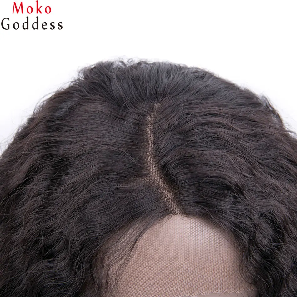 Mokogoddess 150% плотность черные прямые волосы Yaki синтетические парики шнурка синтетические передние парики для черных женщин