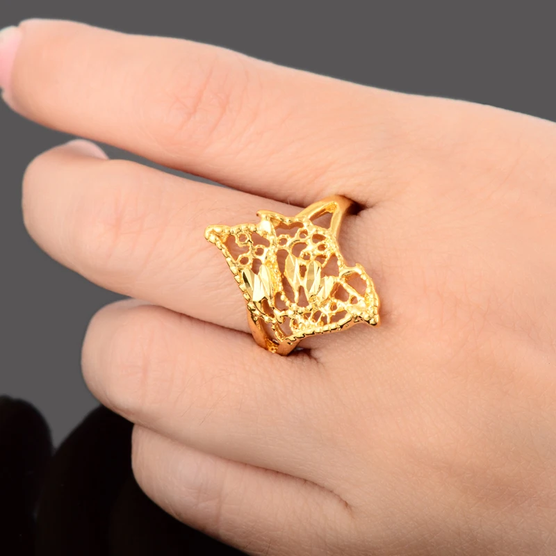 2017 Fashion Design Lotus Shaped Vacuum Yellow Gold Color Rings Anillo Wrap For Women And Girls Unique Bague Jewelry | Украшения и