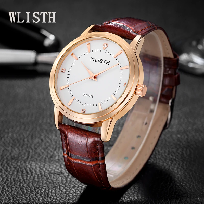 WLISTH top famous brand quartz watch men's ladies quartz watch couple fashion business diamond clock Gold watch 2017 relogio men