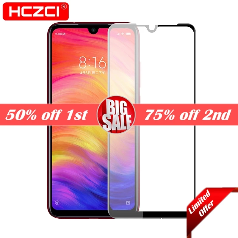HCZCI for Xiaomi Redmi Note 7 Pro glass screen protector high quality full coverage glue tempered Protective film | Мобильные