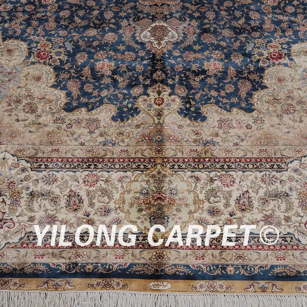 Очень большой ковер Yilong 9 &quotx 12&quot ручной работы с синими цветами и узлом Перский