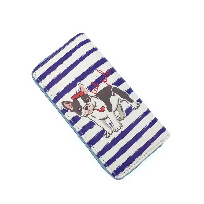 KANDRA Lovely Women Dog Clutch Wallets Stripe PU Leather Phone Pocket Card Holder Long Wallet Girls Zipper Coin Purse Wholesale